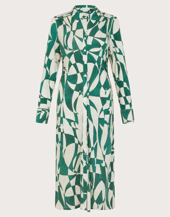 Monsoon Print Shirt Dress Green Women Midi Dresses Monsoon Print Shirt Dress Green Women Midi Dresses