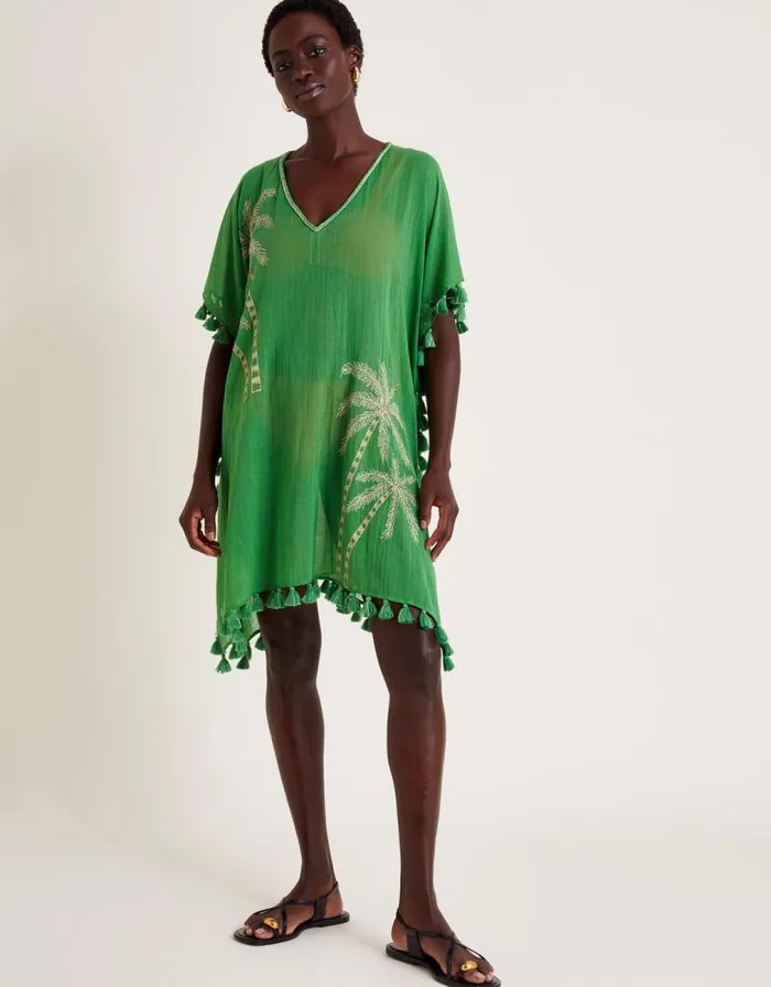 Monsoon Priscilla Embellished Kaftan Dress Green Women Beachwear and Swimwear