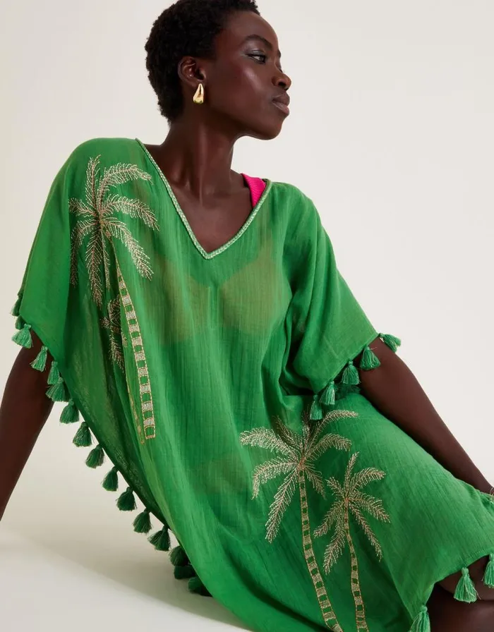 Monsoon Priscilla Embellished Kaftan Dress Green Women Beachwear and Swimwear Monsoon Priscilla Embellished Kaftan Dress Green Women Beachwear and Swimwear