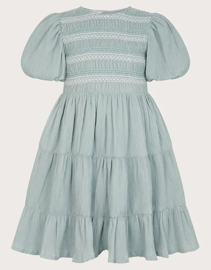 Monsoon Puff Sleeve Shirred Dress Green Children Dresses Monsoon Puff Sleeve Shirred Dress Green Children Dresses
