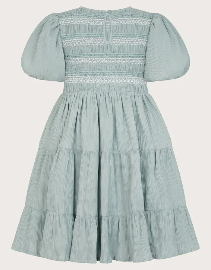 Monsoon Puff Sleeve Shirred Dress Green Children Dresses Monsoon Puff Sleeve Shirred Dress Green Children Dresses