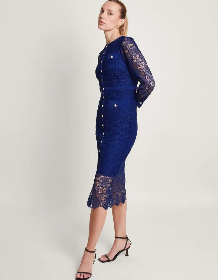 Monsoon Reyna Lace Dress Blue Women Occasionwear
