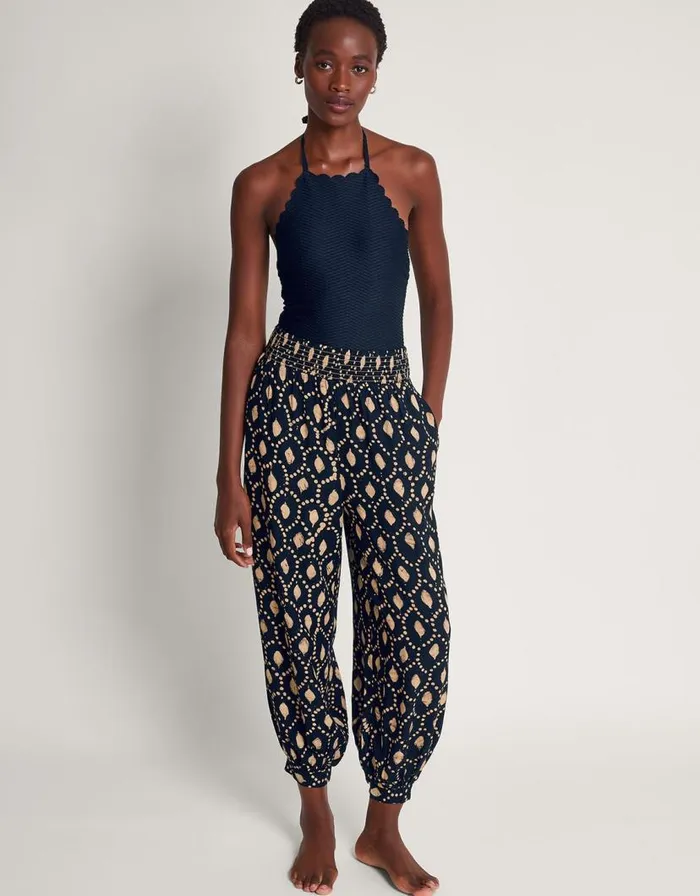 Monsoon Rhea Batik Dye Trousers Black Women Beachwear and Swimwear