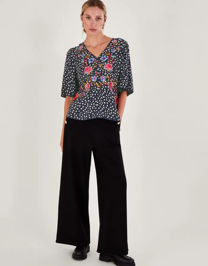 Monsoon Rory Embroidered Tea Top Blue Women Tops and Blouses Monsoon Rory Embroidered Tea Top Blue Women Tops and Blouses