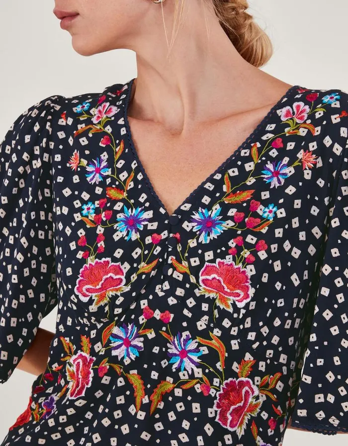 Monsoon Rory Embroidered Tea Top Blue Women Tops and Blouses Monsoon Rory Embroidered Tea Top Blue Women Tops and Blouses