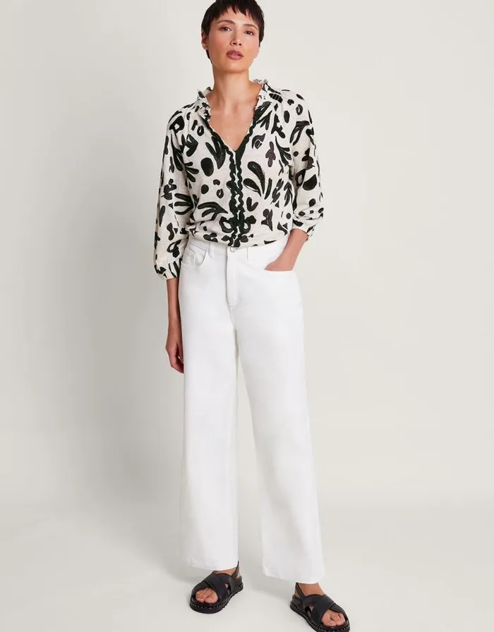 Monsoon Rosa Print Linen Top Ivory Women Tops and Blouses Monsoon Rosa Print Linen Top Ivory Women Tops and Blouses
