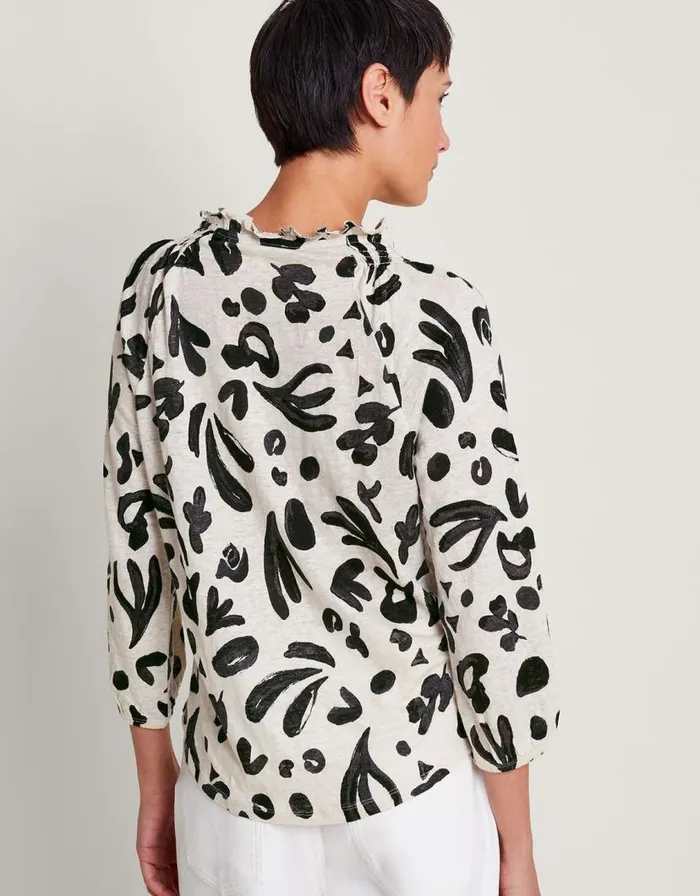 Monsoon Rosa Print Linen Top Ivory Women Tops and Blouses Monsoon Rosa Print Linen Top Ivory Women Tops and Blouses