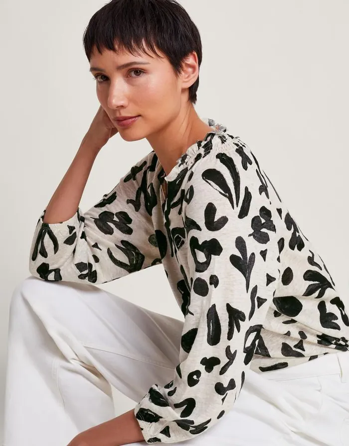 Monsoon Rosa Print Linen Top Ivory Women Tops and Blouses Monsoon Rosa Print Linen Top Ivory Women Tops and Blouses