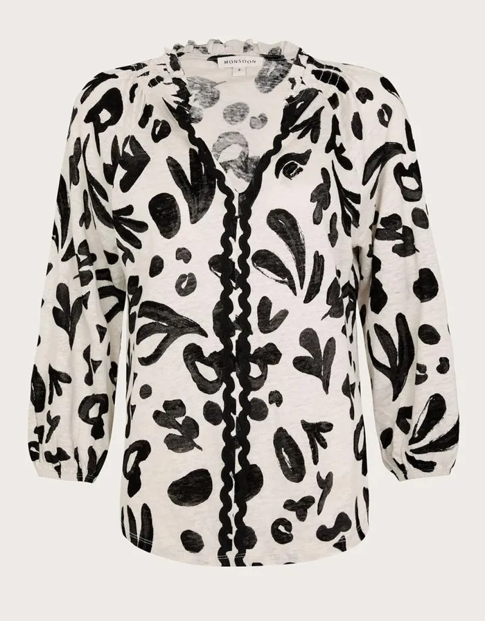 Monsoon Rosa Print Linen Top Ivory Women Tops and Blouses Monsoon Rosa Print Linen Top Ivory Women Tops and Blouses
