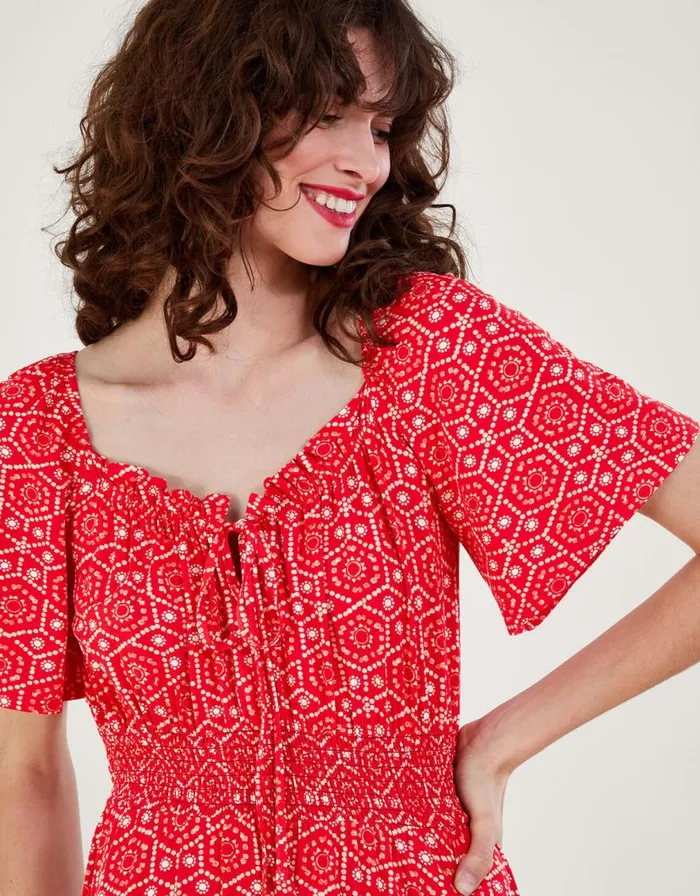 Monsoon Sainy Geometric Print Dress Red Women Midi Dresses Monsoon Sainy Geometric Print Dress Red Women Midi Dresses