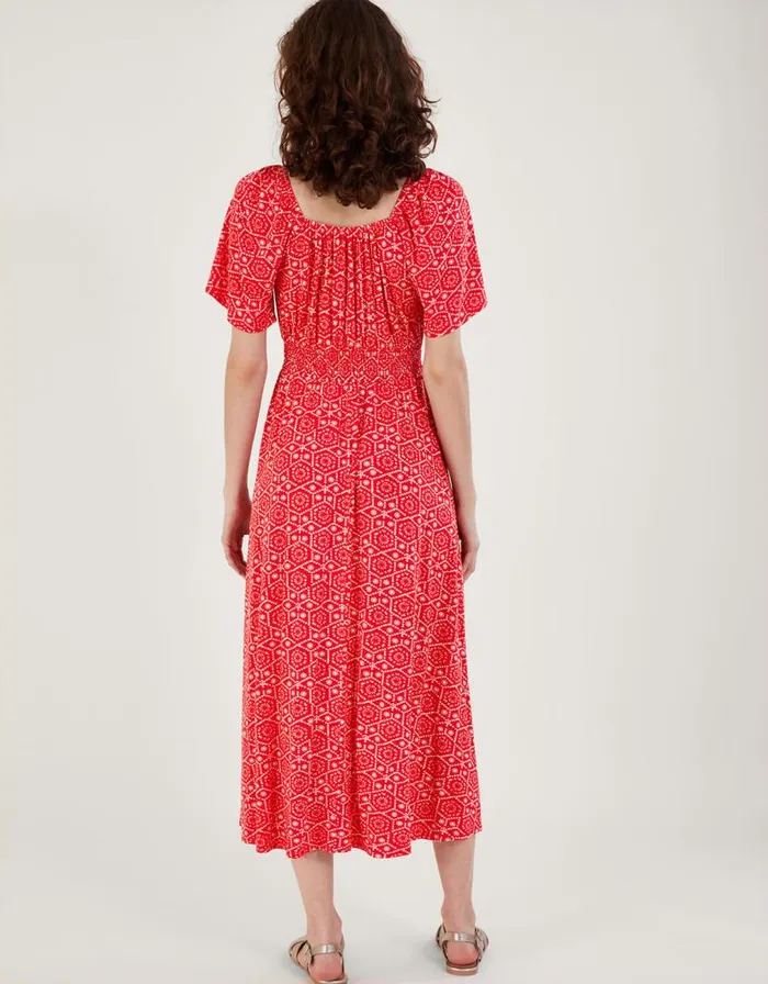 Monsoon Sainy Geometric Print Dress Red Women Midi Dresses Monsoon Sainy Geometric Print Dress Red Women Midi Dresses