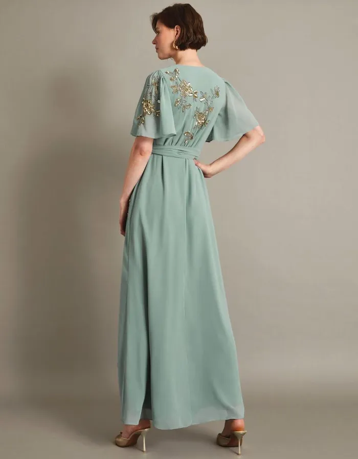 Monsoon Sarah Embellished Wrap Dress Green Women Occasionwear Monsoon Sarah Embellished Wrap Dress Green Women Occasionwear