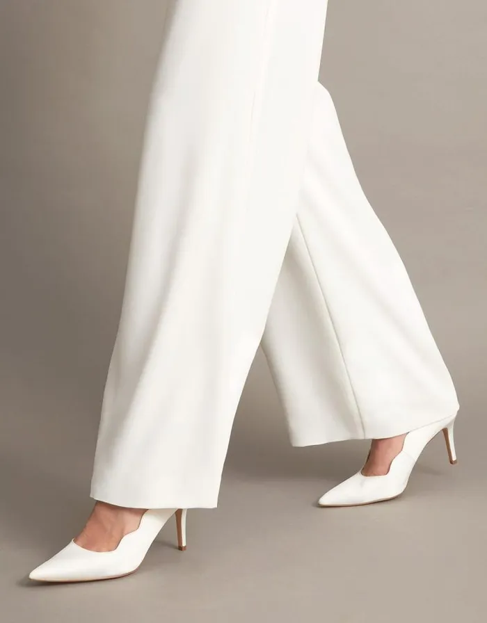Monsoon Scallop Satin Bridal Court Shoes Ivory Women Heels