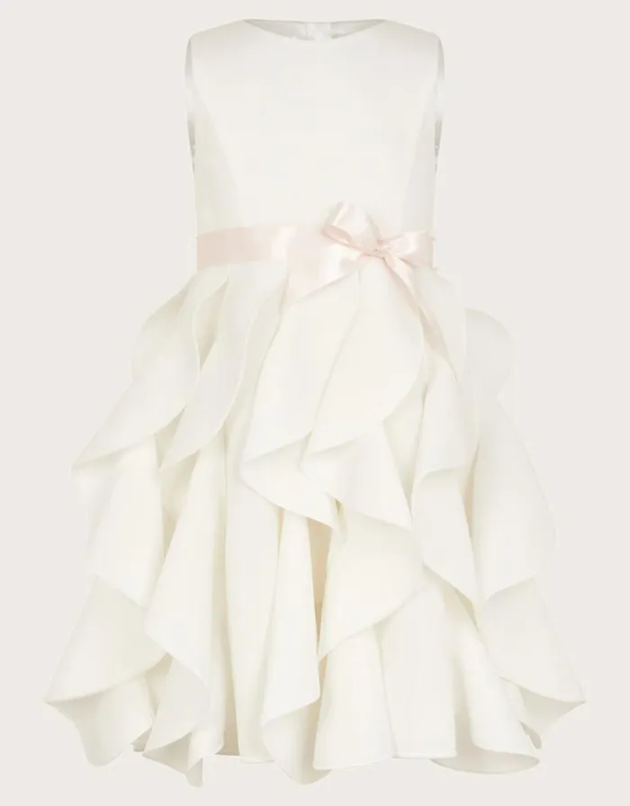 Monsoon Scuba Cancan Ruffle Dress Ivory Children Dresses