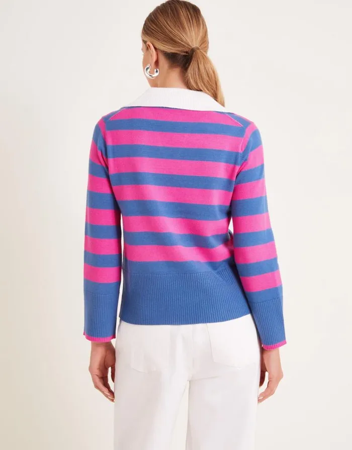 Monsoon Shay Stripe Collared Jumper Pink Women Knitwear Monsoon Shay Stripe Collared Jumper Pink Women Knitwear