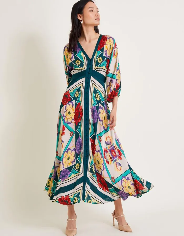 Monsoon Shibby Tea Dress Teal Women Midi Dresses Monsoon Shibby Tea Dress Teal Women Midi Dresses