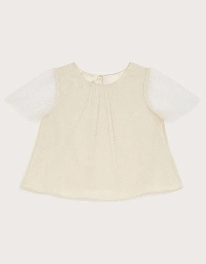 Monsoon Shimmer Flutter Sleeve Top Gold Children Partywear