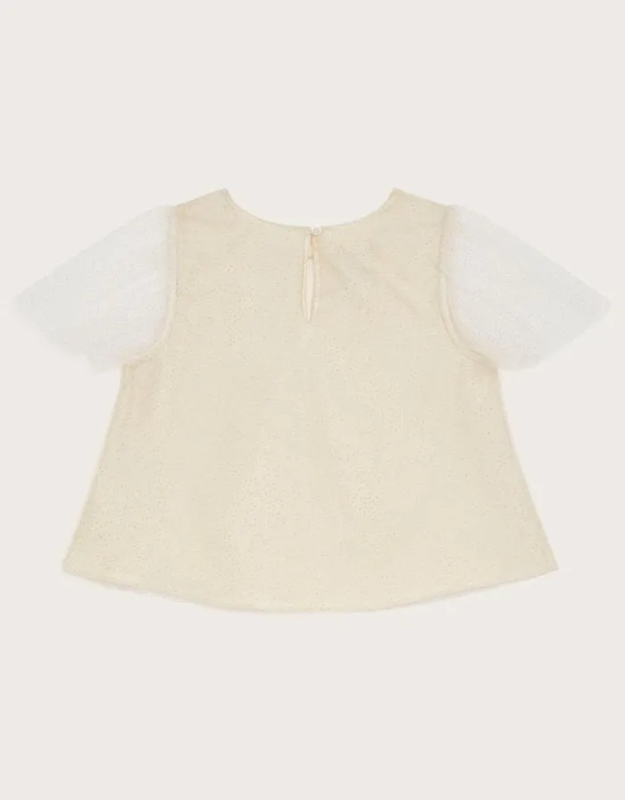 Monsoon Shimmer Flutter Sleeve Top Gold Children Partywear Monsoon Shimmer Flutter Sleeve Top Gold Children Partywear