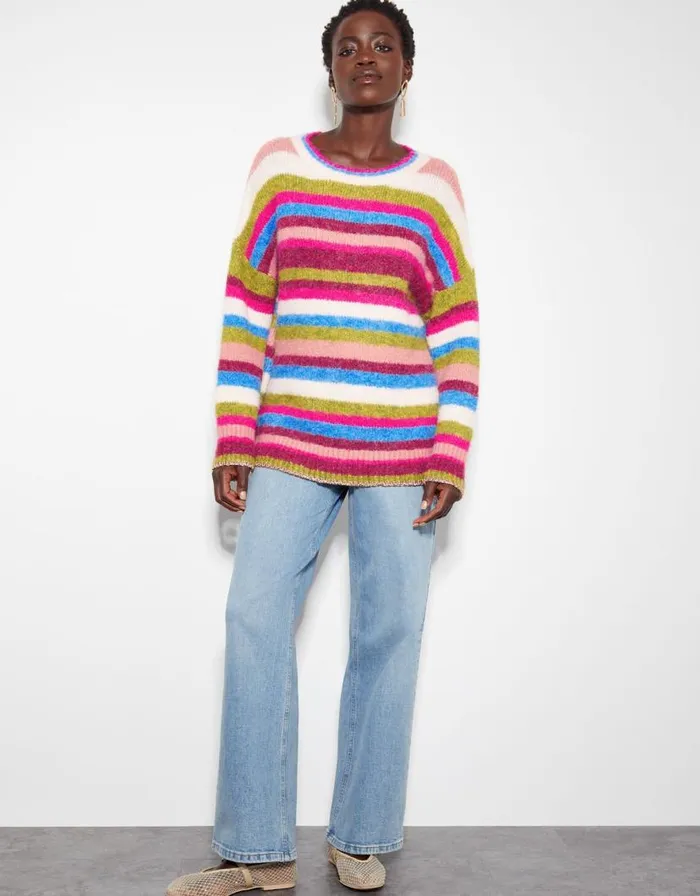 Monsoon Shonda Colourful Stripe Jumper Multi Women Knitwear Monsoon Shonda Colourful Stripe Jumper Multi Women Knitwear