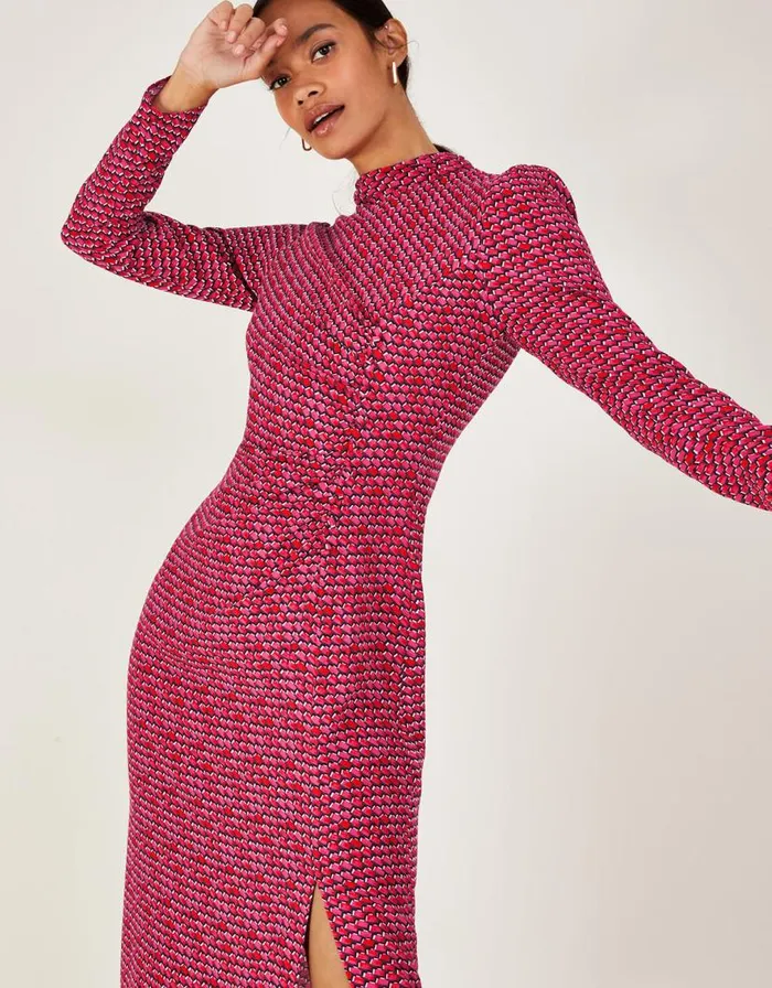Monsoon Signy Geometric Print Midi Dress Red Women Day Dresses Monsoon Signy Geometric Print Midi Dress Red Women Day Dresses