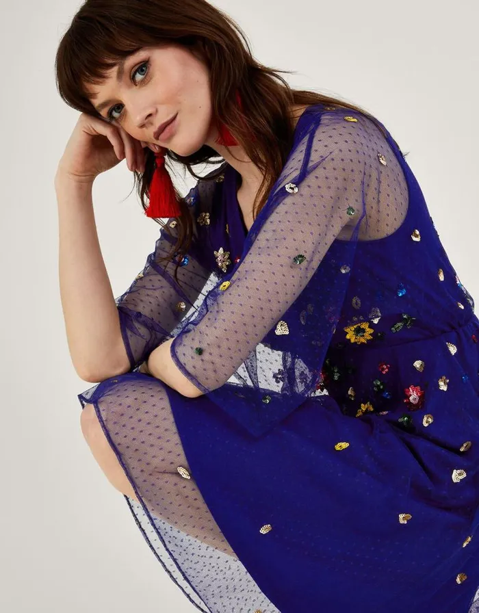 Monsoon Stephanie Embellished Dress Blue Women Occasionwear Monsoon Stephanie Embellished Dress Blue Women Occasionwear