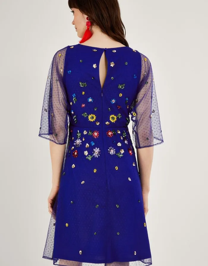 Monsoon Stephanie Embellished Dress Blue Women Occasionwear Monsoon Stephanie Embellished Dress Blue Women Occasionwear