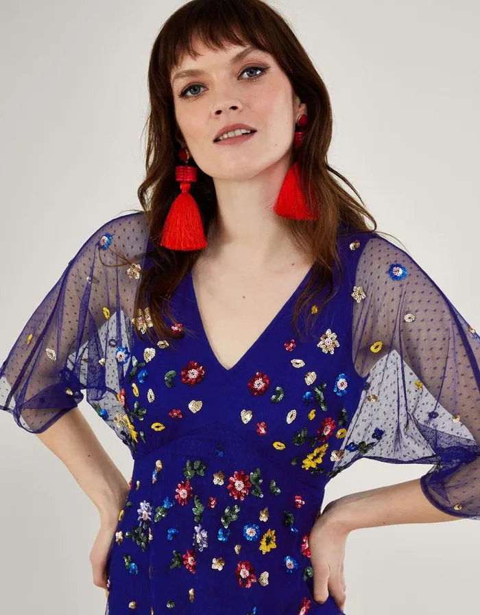 Monsoon Stephanie Embellished Dress Blue Women Occasionwear Monsoon Stephanie Embellished Dress Blue Women Occasionwear