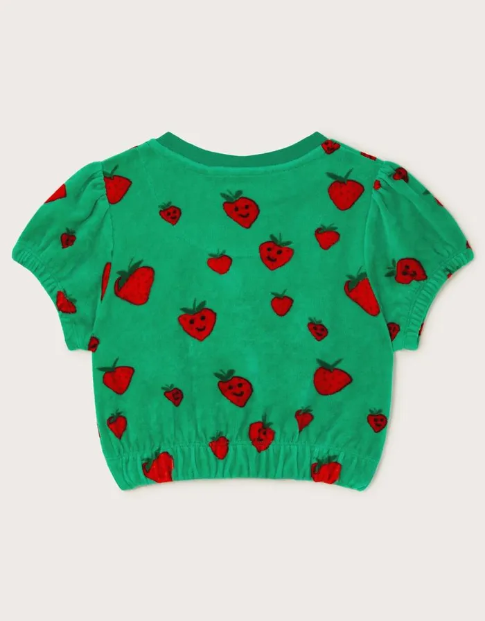 Monsoon Strawberry Print Velour Top Green Children Casualwear Collection Monsoon Strawberry Print Velour Top Green Children Casualwear Collection