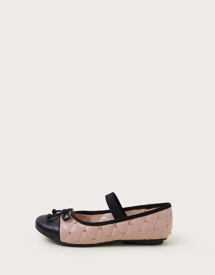 Monsoon Studded Quilted Ballerina Flats Pink Children Girls039 Shoes and Sandals