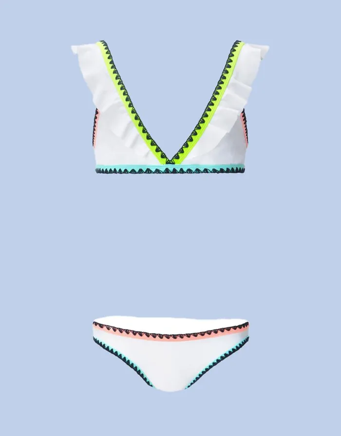 Monsoon Sunuva Neon Frill Bikini Set White Children Beachwear and Swimwear