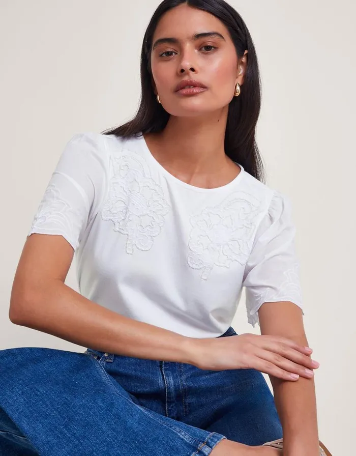 Monsoon Tatianna Embellished TShirt Ivory Women Tops and Blouses