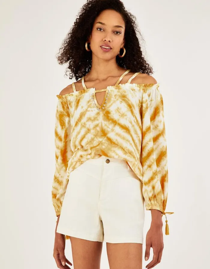 Monsoon Tie Dye Printed Long Sleeve Top Yellow Women Tops and Blouses