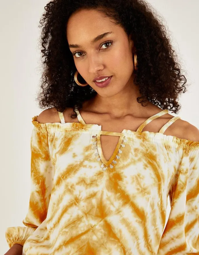 Monsoon Tie Dye Printed Long Sleeve Top Yellow Women Tops and Blouses Monsoon Tie Dye Printed Long Sleeve Top Yellow Women Tops and Blouses
