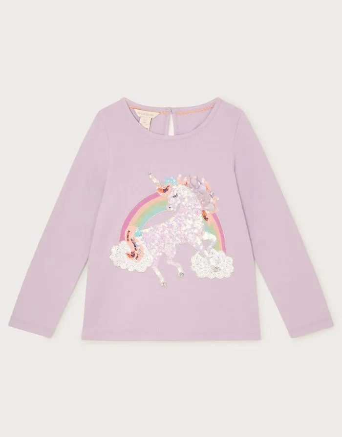 Monsoon Unicorn Rainbow Long Sleeve TShirt Purple Children Tops and Tshirts