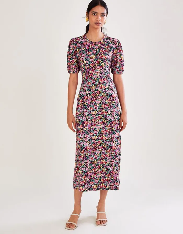 Monsoon Vintage Floral Jersey Dress Black Women Midi Dresses Monsoon Vintage Floral Jersey Dress Black Women Midi Dresses
