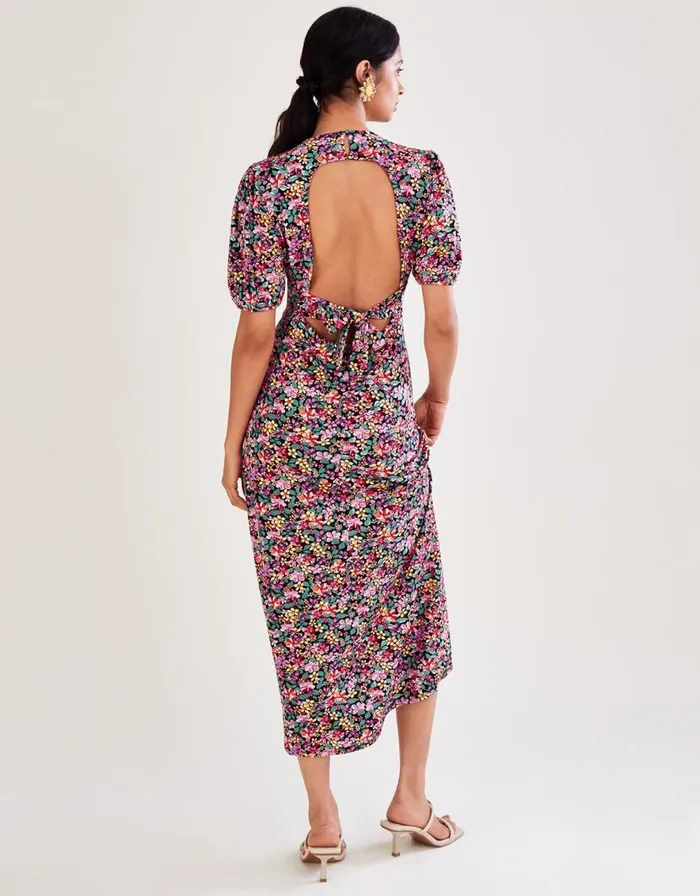 Monsoon Vintage Floral Jersey Dress Black Women Midi Dresses Monsoon Vintage Floral Jersey Dress Black Women Midi Dresses