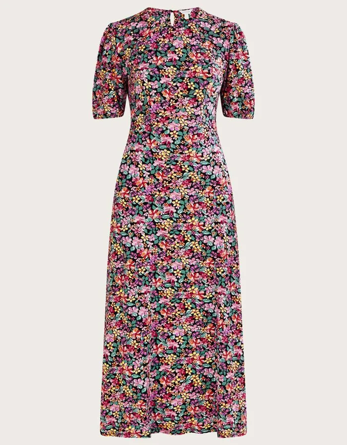 Monsoon Vintage Floral Jersey Dress Black Women Midi Dresses Monsoon Vintage Floral Jersey Dress Black Women Midi Dresses