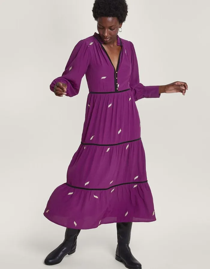 Monsoon Willa Embroidered Shirt Dress Purple Women Day Dresses