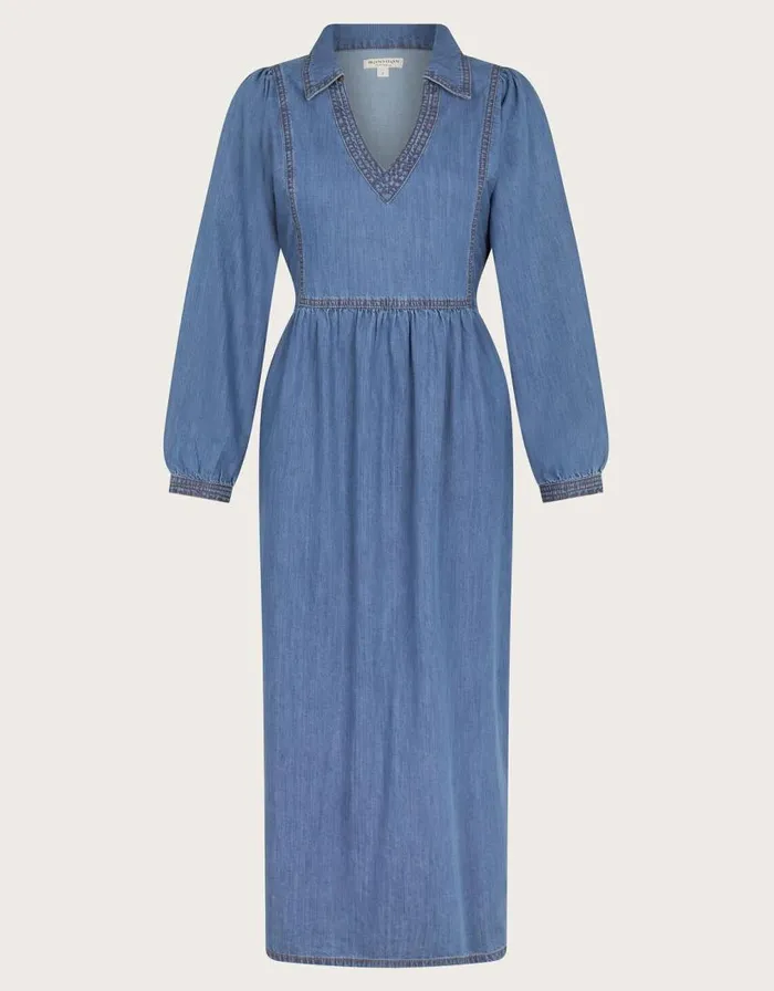 Monsoon Wilma Long Sleeve Denim Midi Dress Blue Women Casualwear Monsoon Wilma Long Sleeve Denim Midi Dress Blue Women Casualwear