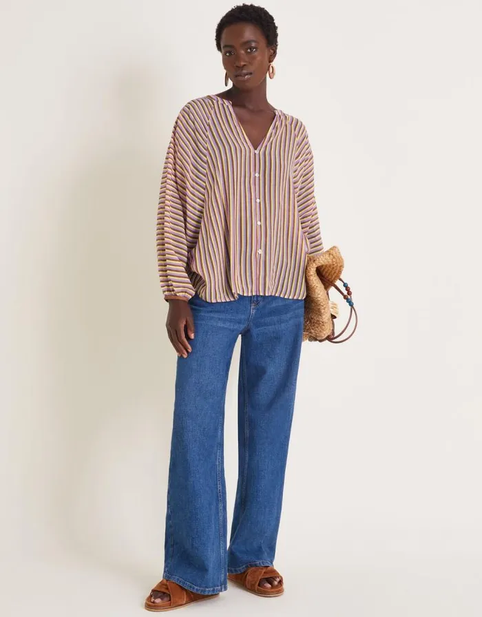 Monsoon Yazmin Sheer Stripe Blouse Brown Women Tops and Blouses Monsoon Yazmin Sheer Stripe Blouse Brown Women Tops and Blouses