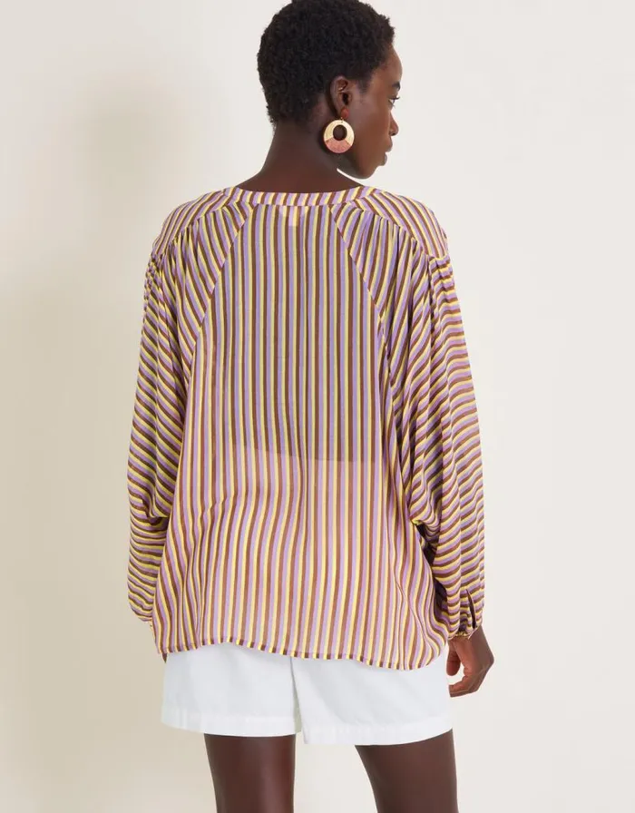 Monsoon Yazmin Sheer Stripe Blouse Brown Women Tops and Blouses Monsoon Yazmin Sheer Stripe Blouse Brown Women Tops and Blouses