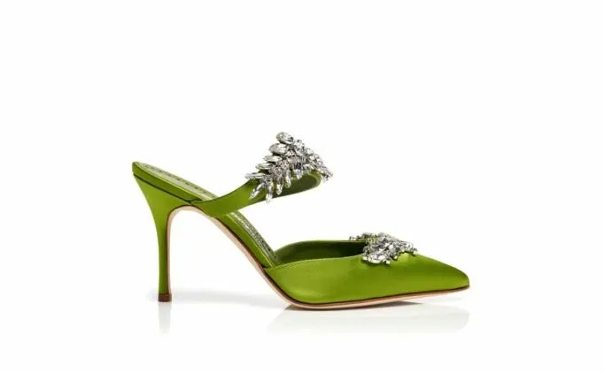 Mules Women Manolo Blahnik LURUMLight Green Satin Crystal Embellished Mules Mules Women Manolo Blahnik LURUMLight Green Satin Crystal Embellished Mules