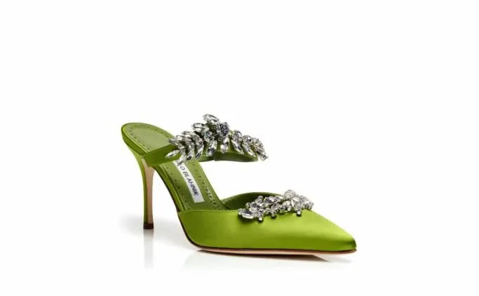 Mules Women Manolo Blahnik LURUMLight Green Satin Crystal Embellished Mules Mules Women Manolo Blahnik LURUMLight Green Satin Crystal Embellished Mules
