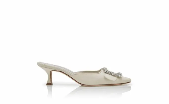 Mules Women Manolo Blahnik MAYSALE BRIDALCream Crepe De Chine Jewel Buckle Mules Mules Women Manolo Blahnik MAYSALE BRIDALCream Crepe De Chine Jewel Buckle Mules