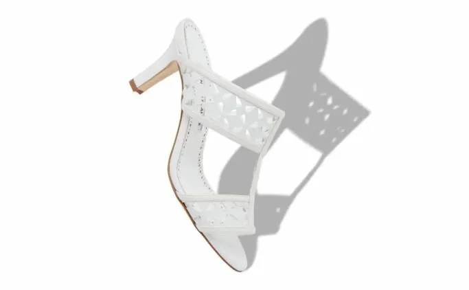 Mules Women Manolo Blahnik SOPHOCLESWhite Calf Leather Cut Out Mules