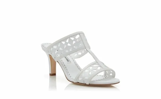 Mules Women Manolo Blahnik SOPHOCLESWhite Calf Leather Cut Out Mules Mules Women Manolo Blahnik SOPHOCLESWhite Calf Leather Cut Out Mules