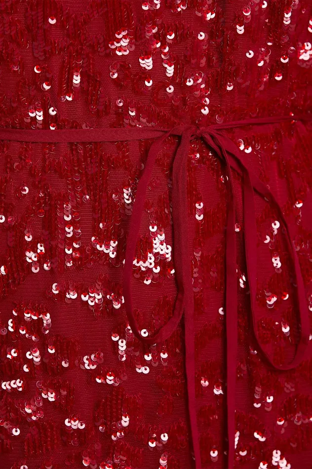 Needle and Thread Annie Sequin Tiered Ankle Gown Red Women Exclusives