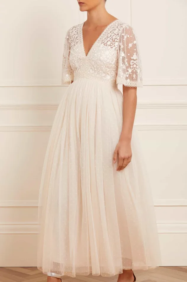 Needle and Thread Celestia Ribbon Bodice Ankle Gown Champagne Women Embroidered Dresses Needle and Thread Celestia Ribbon Bodice Ankle Gown Champagne Women Embroidered Dresses