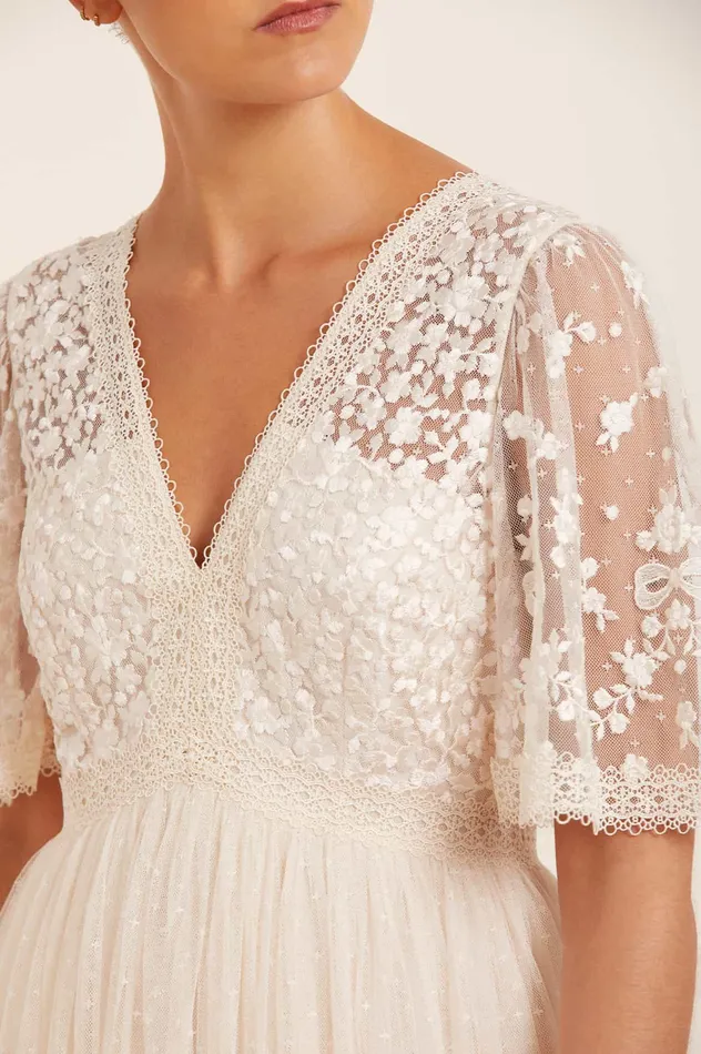 Needle and Thread Celestia Ribbon Bodice Ankle Gown Champagne Women Embroidered Dresses Needle and Thread Celestia Ribbon Bodice Ankle Gown Champagne Women Embroidered Dresses