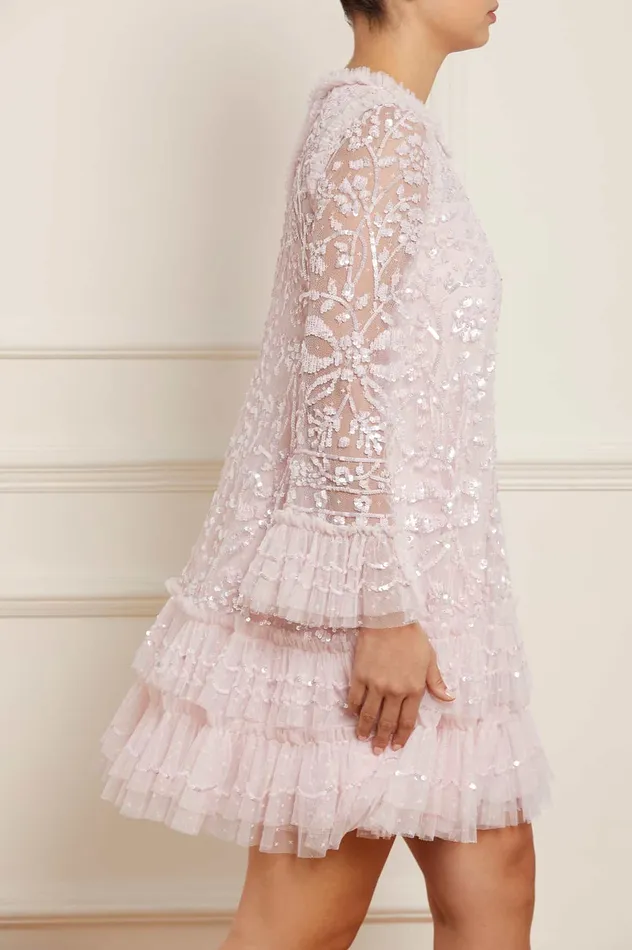 Needle and Thread Celia Long Sleeve Mini Dress Pink Women Embellished Dresses
